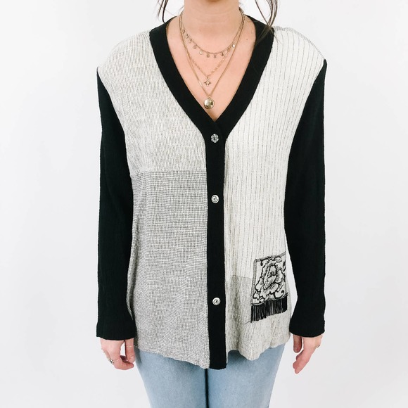 Vintage Black & Gray Blouse with Tassels - Picture 7 of 8